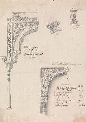 Architectural Sketches of Sections in Alhambra of Granada