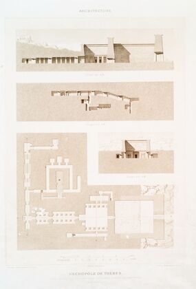 Architecture; nÃ©cropole de ThÃ¨bes ; plan et coupes de l’hypogÃ©e du grand prÃªtre PÃ©tamounÃ´ph (XVIIIe. dynastie)