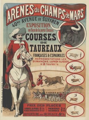 Arênes du Champs de Mars, 40 bis avenue de Suffren, Courses de taureaux (1889)