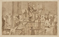 Artists painting in an exhibition of paintings at the British Institution (1884)