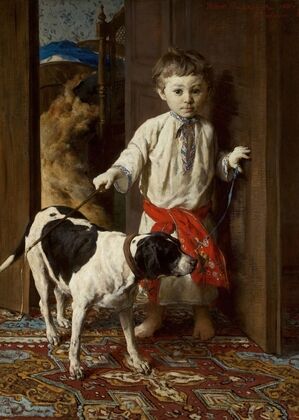 Artist’s son with a dog