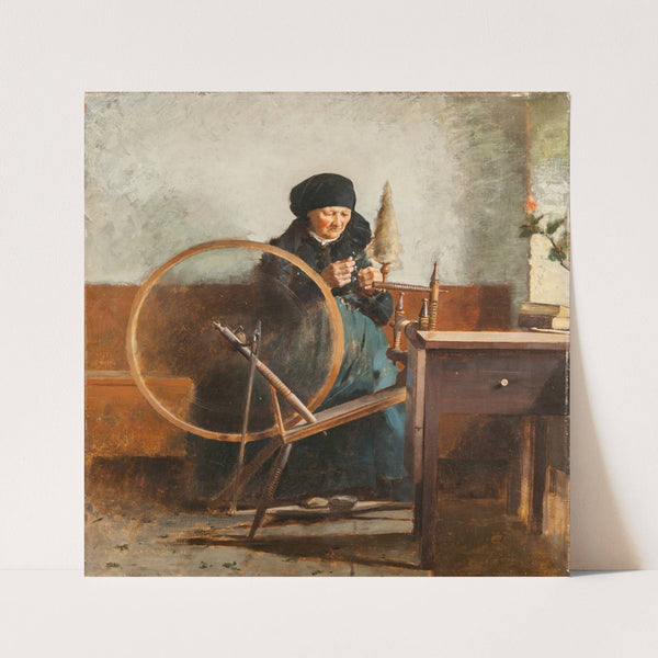 At the Spinning Wheel (1883) by Hugo Salmson