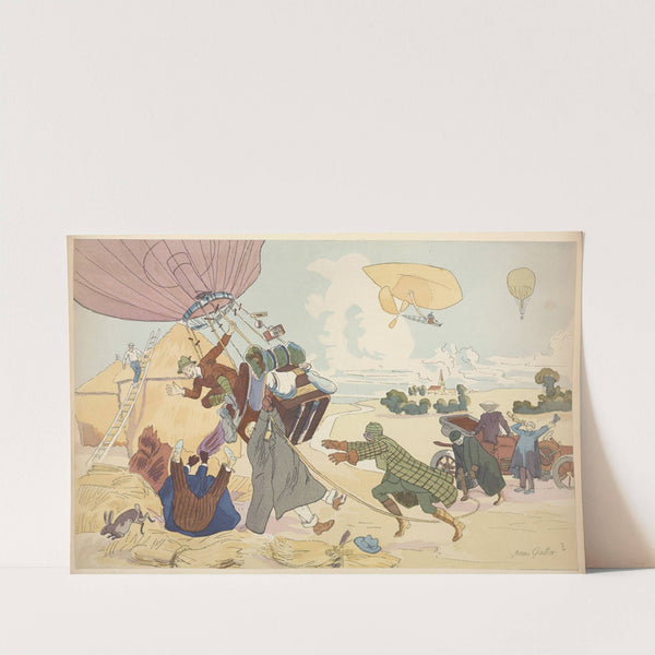 Atterrissage d’un ballon libre. Estampe de Pierre Gatier. (1922 - 1930) by Pierre Gatier