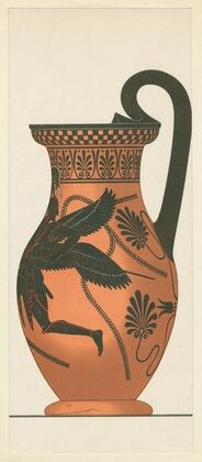 Attic jug, late black figure period, possibly depicting the winged soul of a hero (1883)