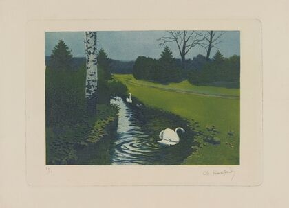 Au bois, cygnes sur un ruisseau (1901) — size preview