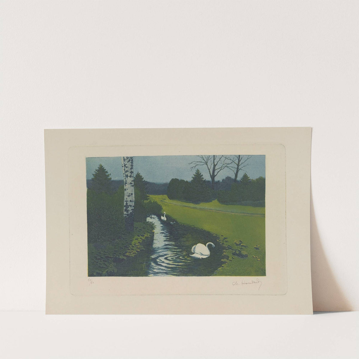 Au bois, cygnes sur un ruisseau (1901) by Charles-Louis Houdard