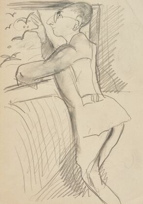 Aus dem Fenster schauender Mann (Max Pretzfelder) (1920-1925)