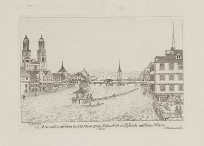 Aussicht aus dem Wirts Haus zum Schwerdt in Zürich nach der Natur (1786-1791)