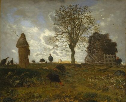 Autumn Landscape with a Flock of Turkeys