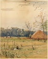 Autumn landscape with large haystack