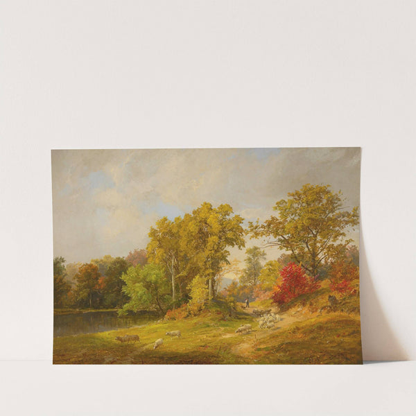 Autumn Landscape With Shepherd, Dog And Sheep by Jasper Francis Cropsey