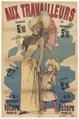 Aux Travailleurs. chapeau, costume. 45 Bd Voltaire (1890)