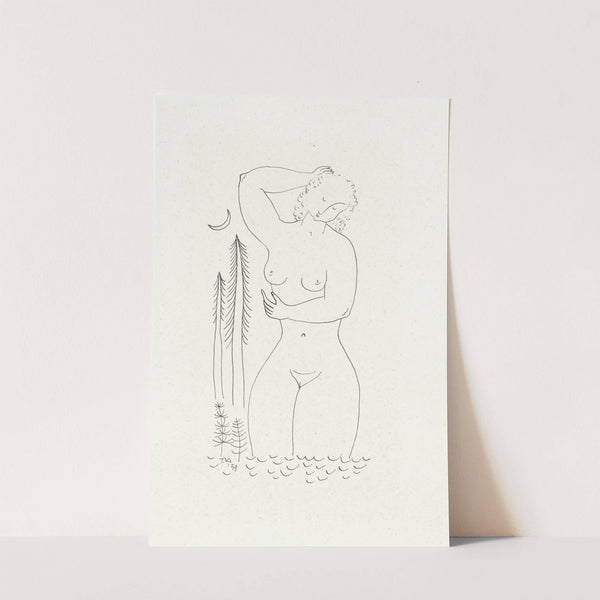 Badende naakte vrouw bij maanlicht by Tinus van Doorn