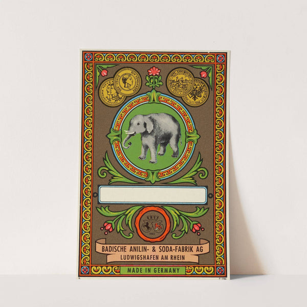 Badische Anilin & Soda-Fabrik dye label with elephant (Circa 1900) by Badische Anilin & Soda-Fabrik