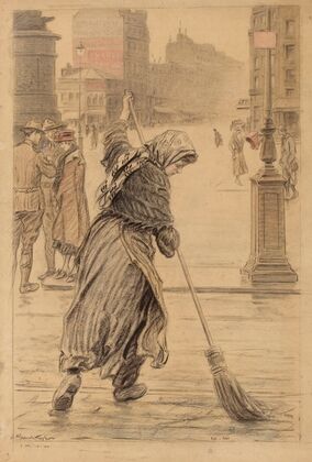 Balayeuse des rues de Paris durant la guerre, place de Clichy (1914-1919)