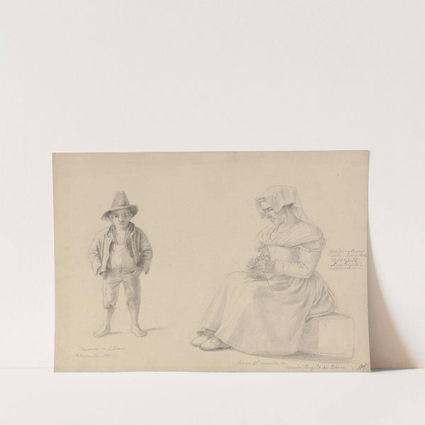 Barbent gutt og strikkende kvinne, Subiaco (1841) by Adolph Tidemand