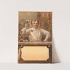 Bartender standing behind a bar, holding up a glass of beer in his right hand (1889) by Henderson-Achert Litho. Co.