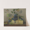 Basket of Grapes with Leafy Vines by American School