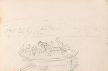 Båt med hest, vogn og figurer, Vormsund (1852)
