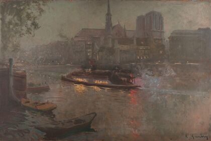 Bateau-Mouche sur la Seine, le soir, devant Notre-Dame (1890)