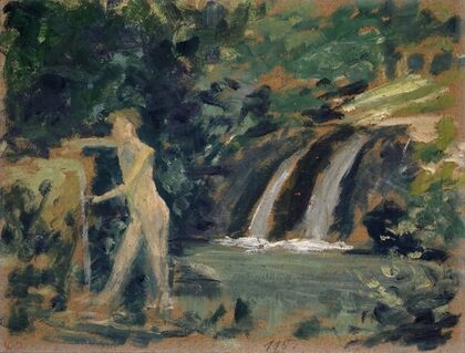 Bathing Boy in a River in the Woods