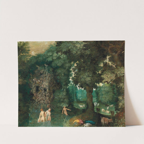 Bathing nymphs in a forest by Adriaen van Stalbemt