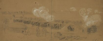 Battery No. 1.–100 and 200 pounder Parrots opposite Yorktown and Gloucester in front of Farenholts house