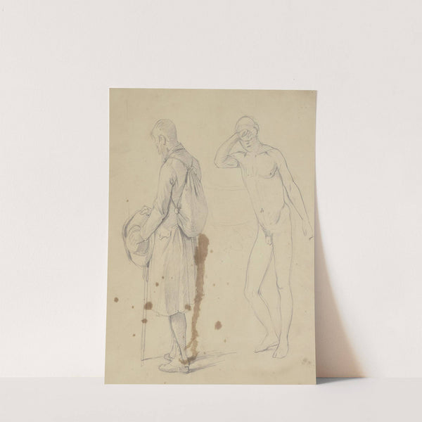 Bauer mit Rucksack und männlicher Akt by Jakob Becker