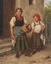 Bäuerin mit Dirndl vor dem Waschhaus