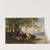 Bäuerin und Hirtenjunge mit Rinder- und Schafherde am Seeufer (1878) by Christian Mali  