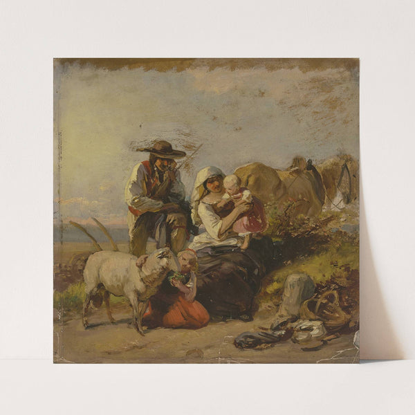 Bauernfamilie mit Pferd und Ziege auf dem Feld by Jakob Becker