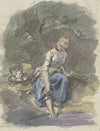 Bauernmädchen mit Rechen und Korb