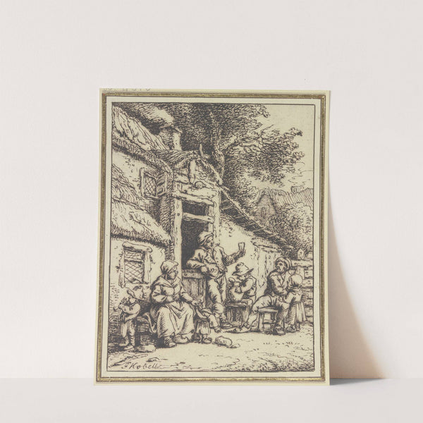 Bauernpaar mit fünf Angehörigen vor einem Haus by Ferdinand Kobell