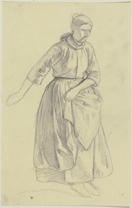 Bauersfrau, die Hand an der Schürze