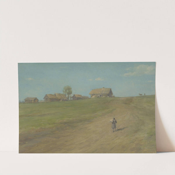 Bauersmann mit Stab einen Steppenhügel mit Häusern ersteigend by Wilhelm Amandus Beer