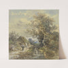 Baum und Bauernhaus am Bach mit einer Frau (1886) by Anton Burger