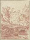 Baumbestandenes Tal, im Vordergrund ein Bach, über den eine Brücke führt