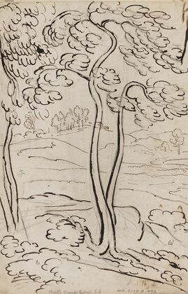 Baumstudie vor Landschaft