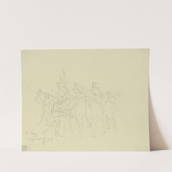 Bayerische Ulanen beim Aufsitzen by Heinrich Lang