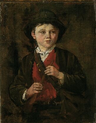 Bayerischer Bauernbub mit Flöte