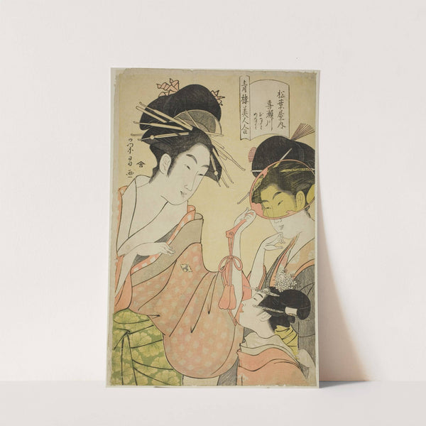 Beauties of the Pleasure Quarters (Seiro bijin awase); Kisegawa of the Matsubaya with Attendants Onami and Menami (c. 1797) by Chōbunsai Eishi