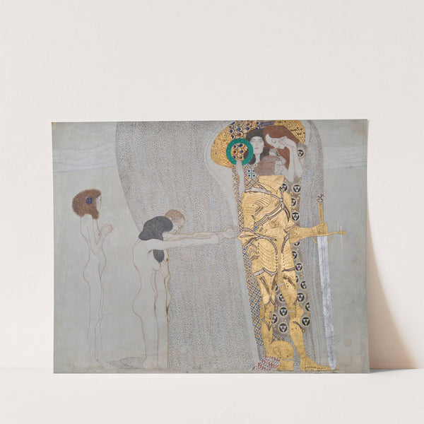 Beethovenfries; &#039;Die Leiden der schwachen Menschheit&#039; und &#039;Der wohlgerüstete Starke&#039; (Tafel 3, linke Langwand) by Gustav Klimt
