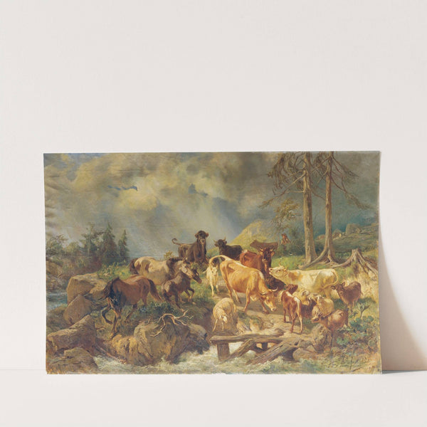 Bergige Landschaft mit Kühen by Franz Xaver von Pausinger