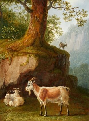 Bergige Landschaft mit vier Ziegen (1801)