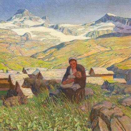 Berglandschaft mit stillender Bäuerin (1900)