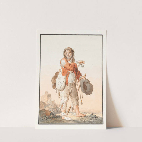 Bettler; Mann in zerlumpter Kleidung, mit Glocke und Rosenkranz (1780) by Marquard Wocher