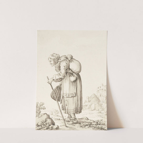 Bettlerin; Alte, gebückte Bettlerin, mit kleinem Bündel auf dem Rücken (1778) by Marquard Wocher