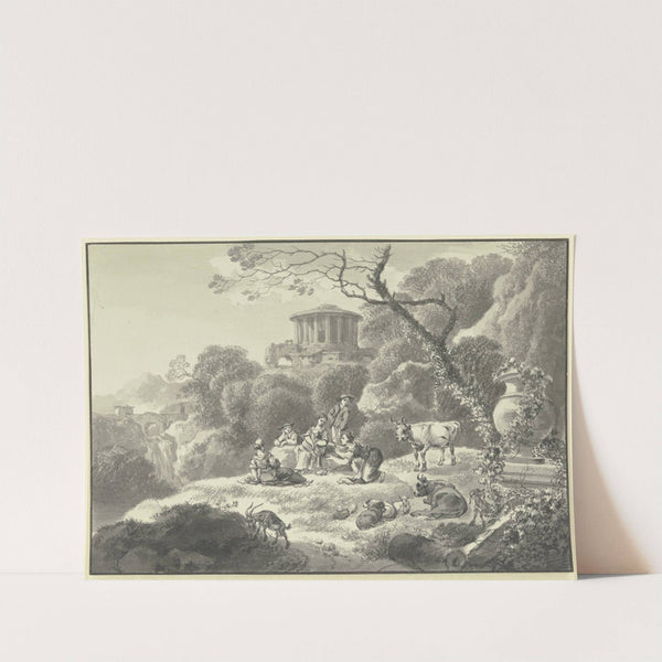Bewaldete Hügellandschaft mit antikem Rundtempel by Johann Christian Klengel