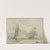 Bewegte See, nach rechts segelndes Schiff, links eine Barke mit vier Mann, im Hintergrund eine Stadt by Ludolf Backhuysen
