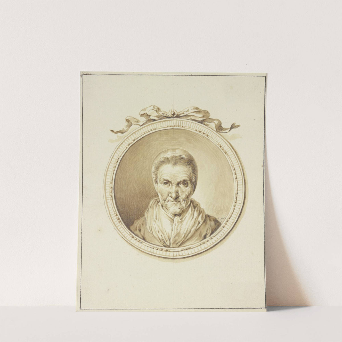 Bildnis einer alten Frau en face in einem Medaillon mit Schmuckband by Januarius Zick